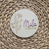 Wooden Name Birth Flower Announcement Sign