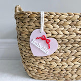 Valentine's Gift Tag, Valentine's Day Heart Bow Tag, Personalized Kids Acrylic Valentine Basket Name Tag, Custom Valentine's Gift for kid