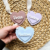 Valentine's Day Basket Tag, Personalized Valentine's Heart Shape tag, Acrylic heart name tag, Custom Valentine's basket heart tag gift