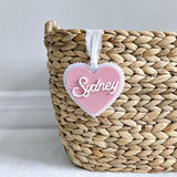 Valentine's Day Basket Tag, Personalized Valentine's Heart Shape tag, Acrylic heart name tag, Custom Valentine's basket heart tag gift