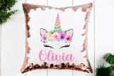 Unicorn Floral Sequin Pillow