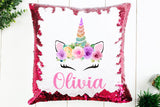 Unicorn Floral Sequin Pillow